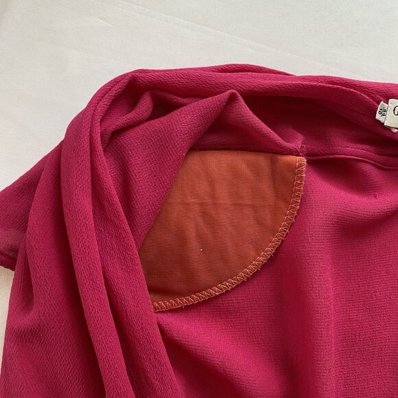 Vintage 80's Giorgio Armani Magenta Silk Semi-Sheer Wrap Front Blouse Size 10 - Picture 16 of 16